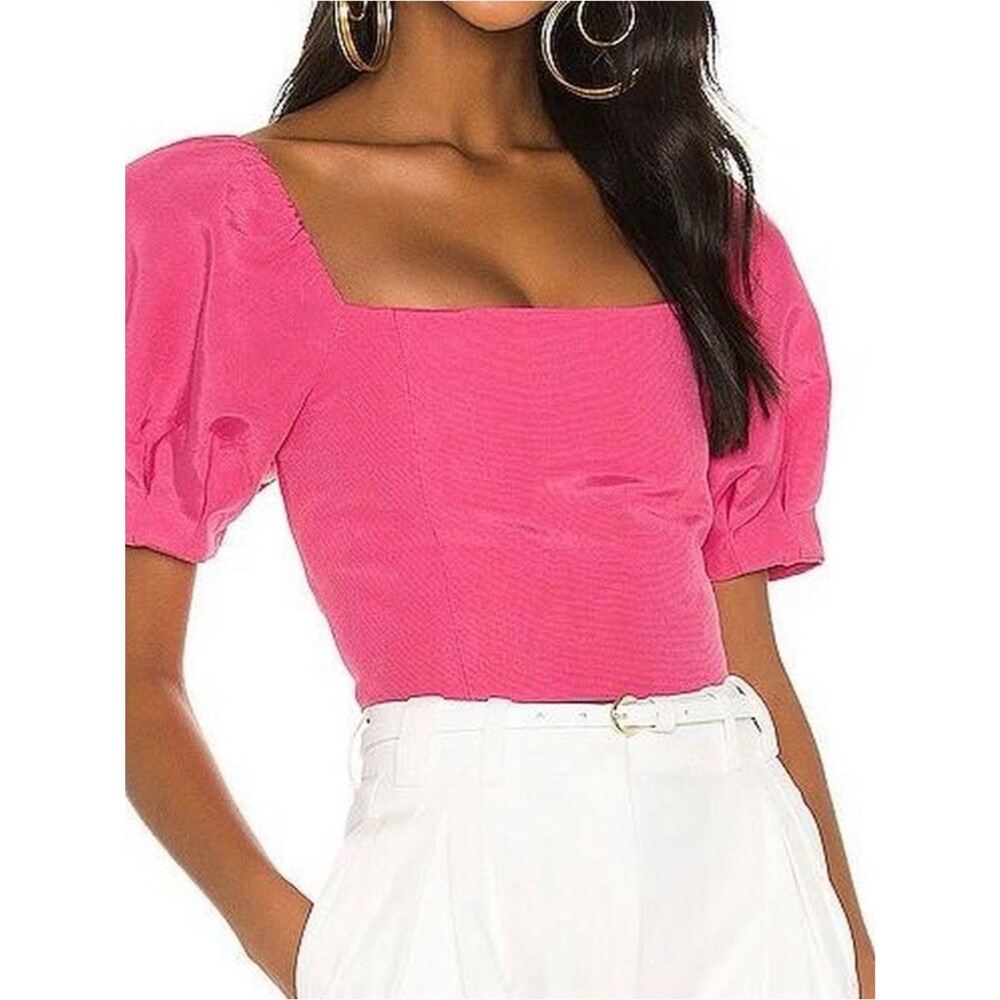 Alice + Olivia Joslyn Puff Sleeve Fuchsia Pink Top Size 2 EUC $395